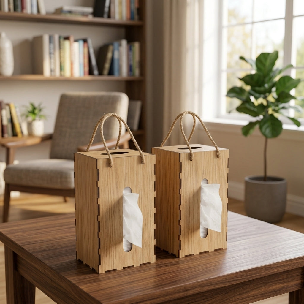 Wooden Carry Handle Tissue Box
