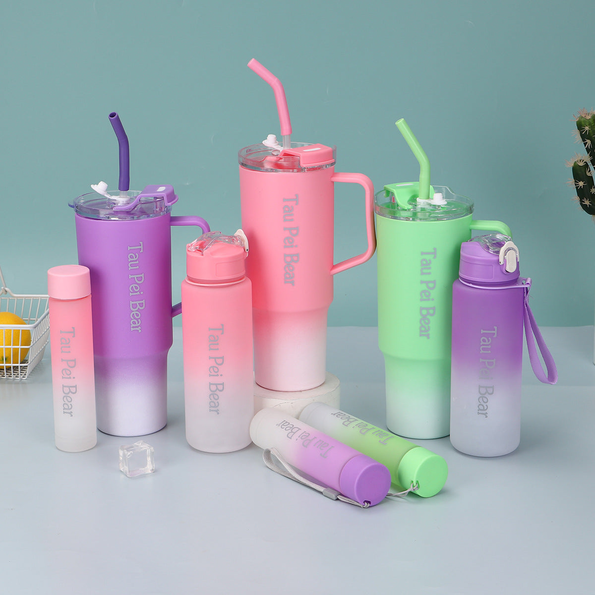 3-Pack Reusable Tumbler Bottles with Lids and Straws
