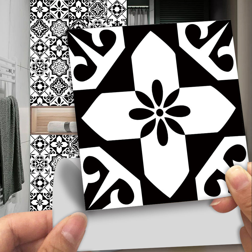 24pcs Black & White Tile Stickers – Waterproof Peel & Stick Home Decor