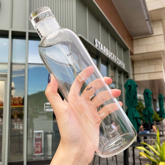 Creative Clear Glass Water Bottle With Time Scale