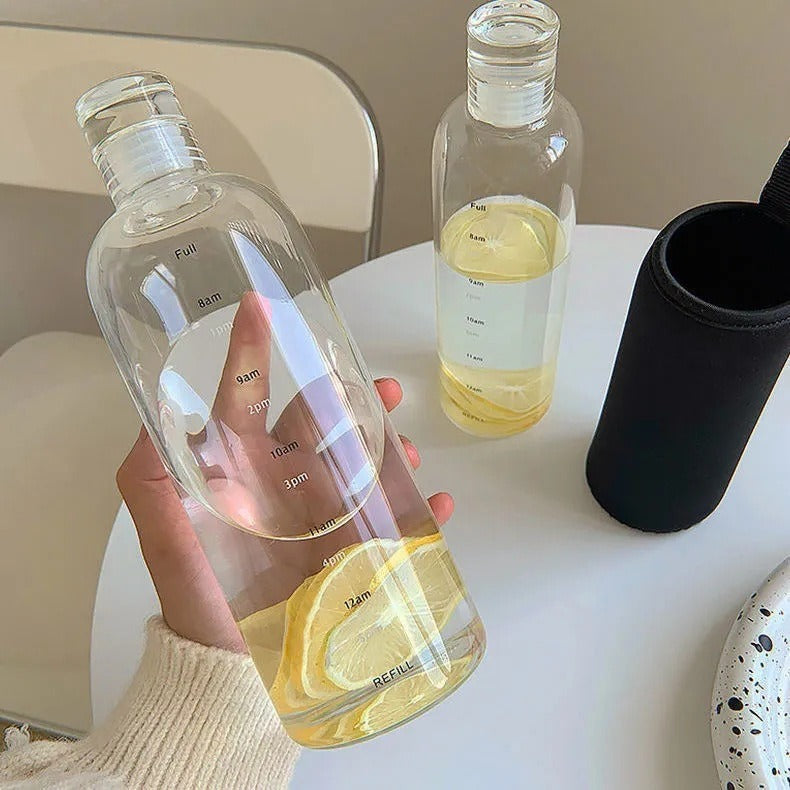 Creative Clear Glass Water Bottle With Time Scale