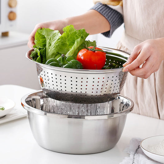 Stainless Steel 2PCs Grater & Strainer Bowl
