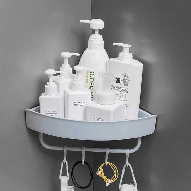 Triangle Shape Self Adhesive Corner Shelf With Hooks