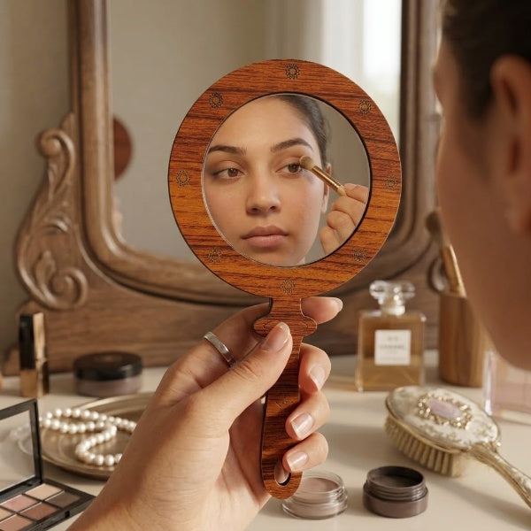 Portable Natural Wooden Hand Mirror