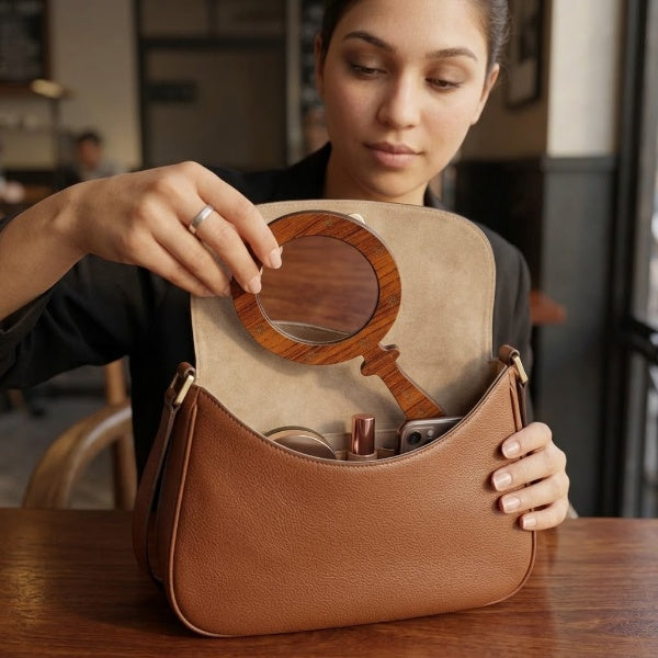 Portable Natural Wooden Hand Mirror