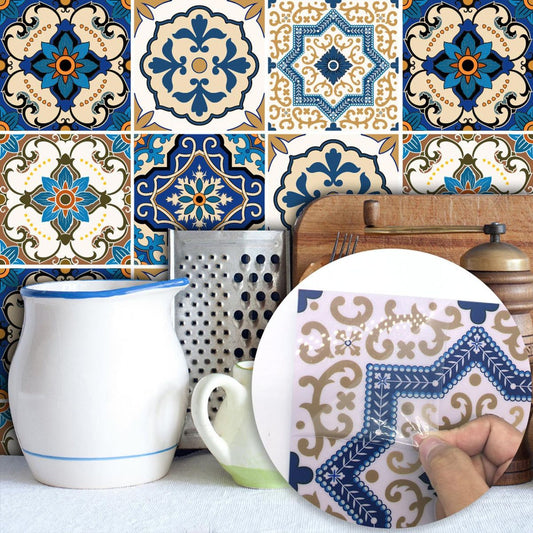 12PCs Blue & White Design Adhesive Tile Sticker