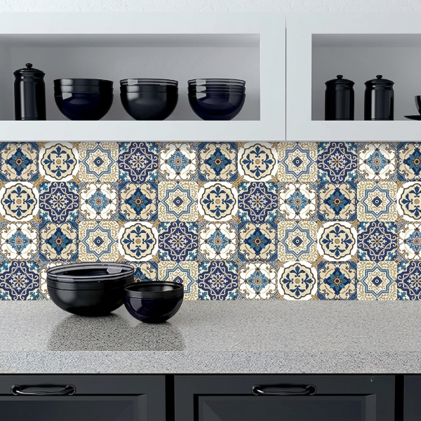 12PCs Blue & White Design Adhesive Tile Sticker
