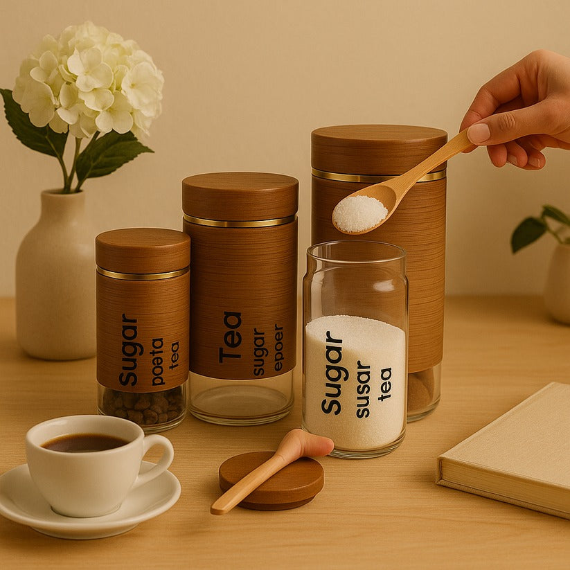 3PCs Airtight Glass Storage Jar Set with Wooden Lid