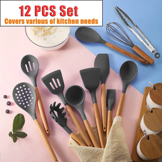 12 Pcs Silicone Kitchen Utensils Set with Stand