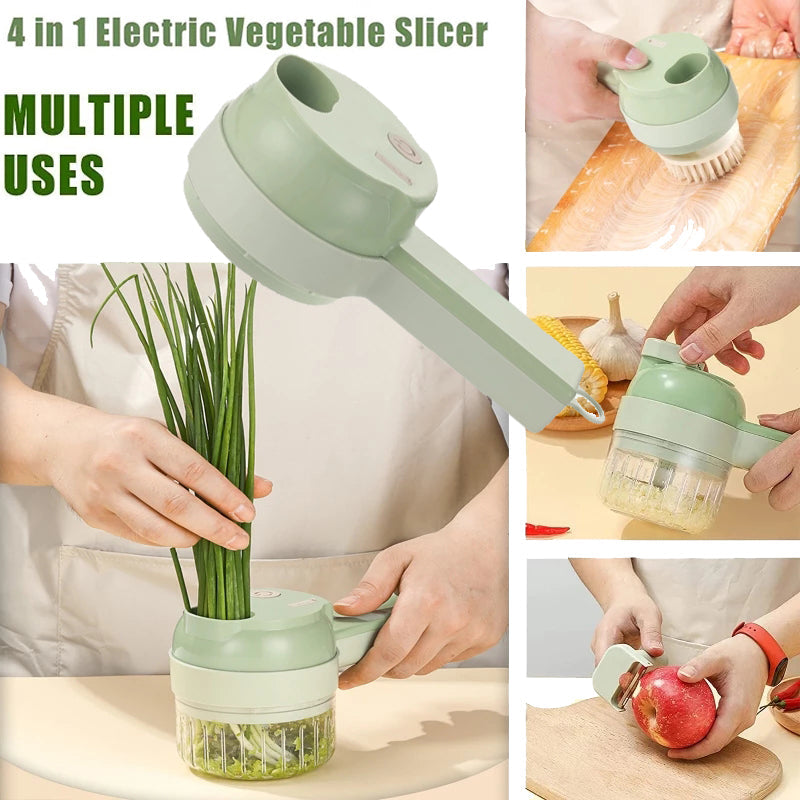 4 In 1 Handheld USB Charging Electric Vegetables Cutter Chopper.