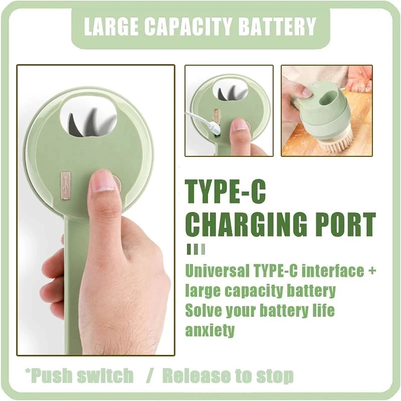 4 In 1 Handheld USB Charging Electric Vegetables Cutter Chopper.