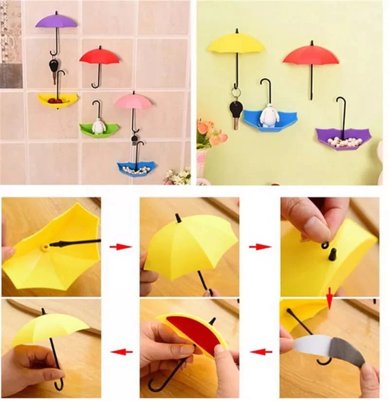 Pack Of 3 Self Stick Umbrella Design Hooks