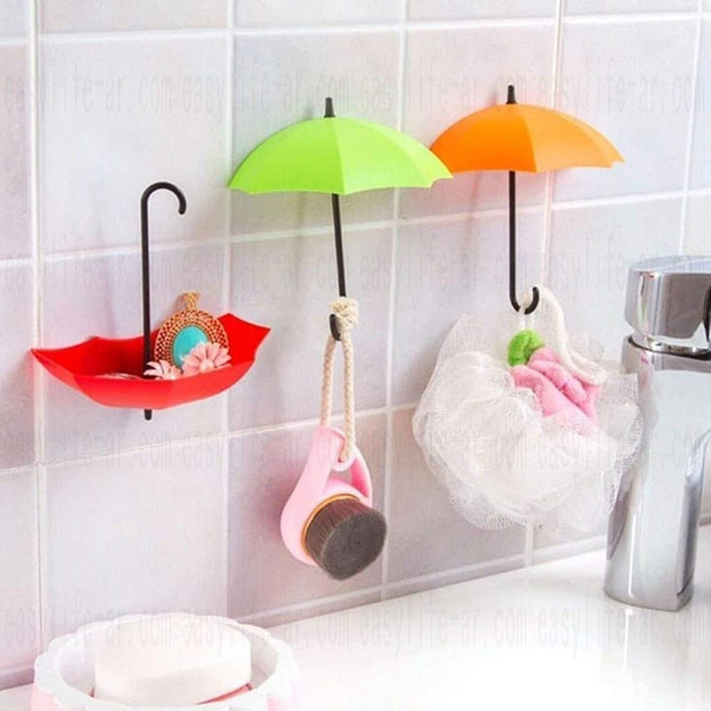 Pack Of 3 Self Stick Umbrella Design Hooks