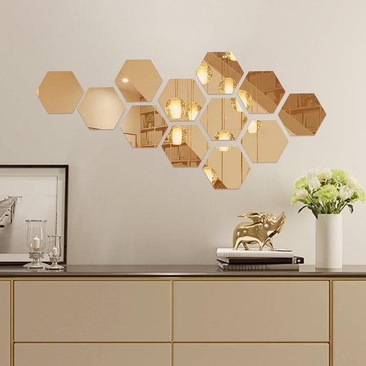10PCs Hexagon Wall Mirror Sticker (4x4 inch)