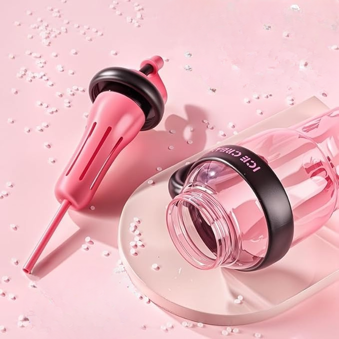 Plastic Water Bottle with Handle & Straw