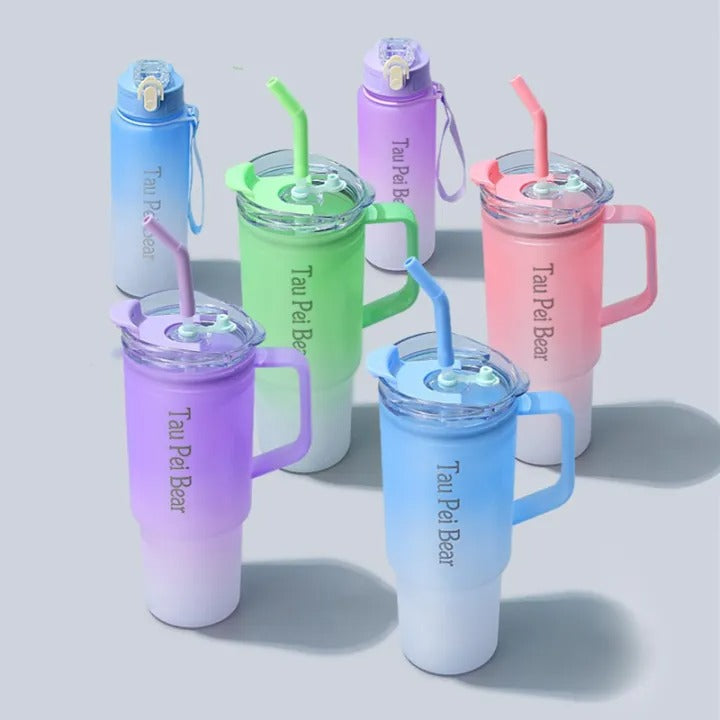 3-Pack Reusable Tumbler Bottles with Lids and Straws