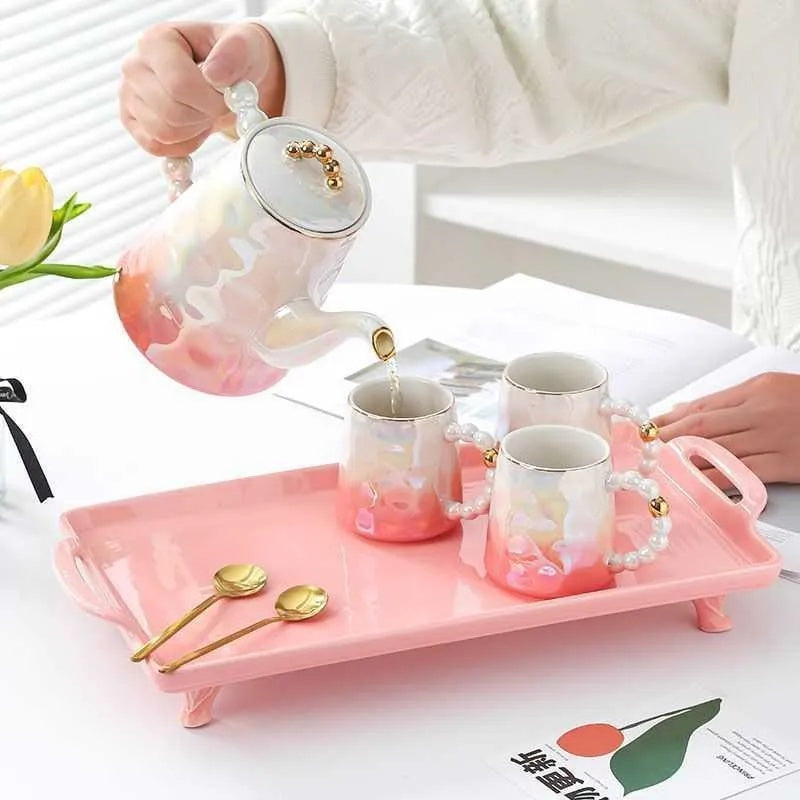 8PCS Luxury Ceramic Tea Cup Set With Tray