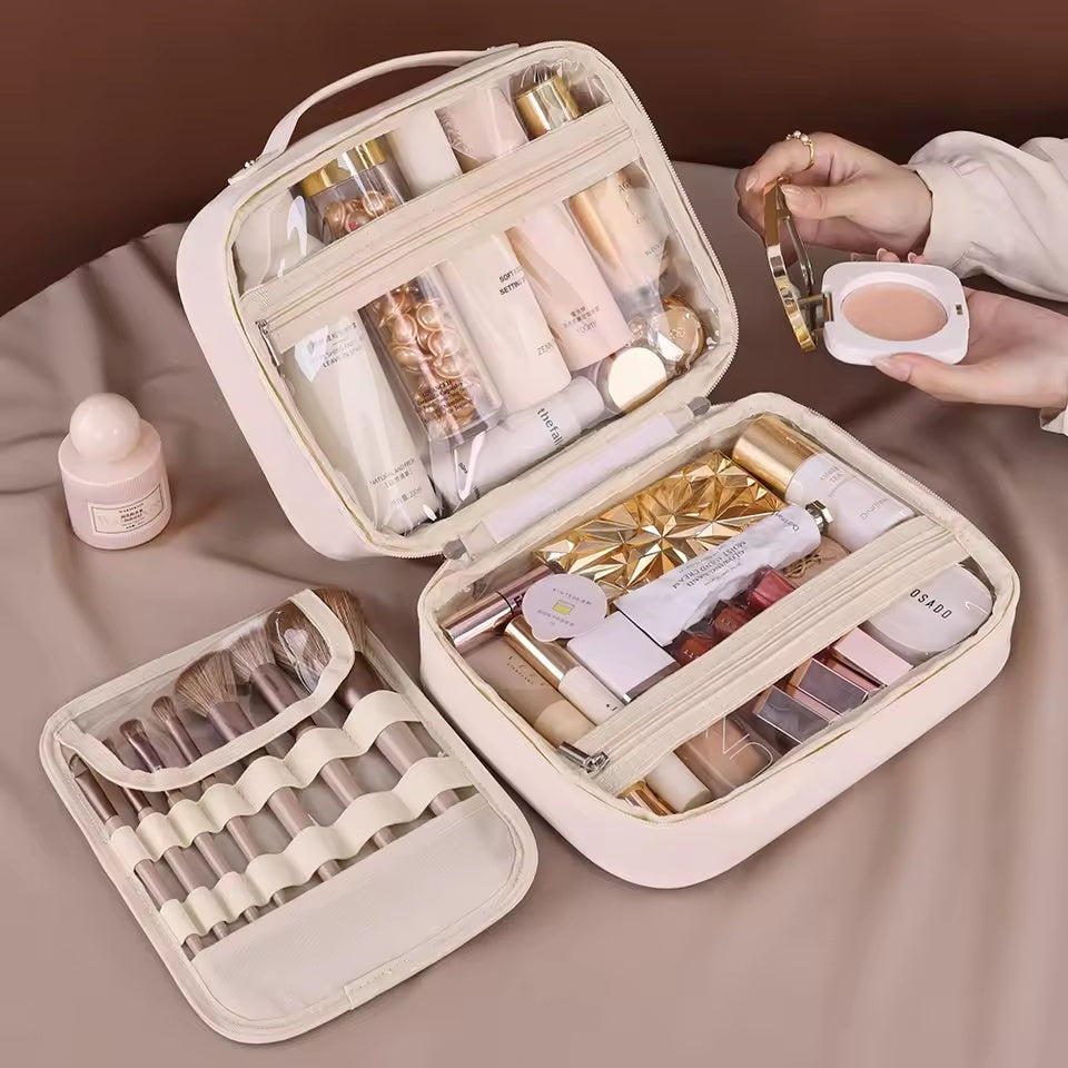 Multi Compartment Leather Cosmetic Bag
