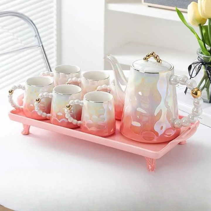 8PCS Luxury Ceramic Tea Cup Set With Tray
