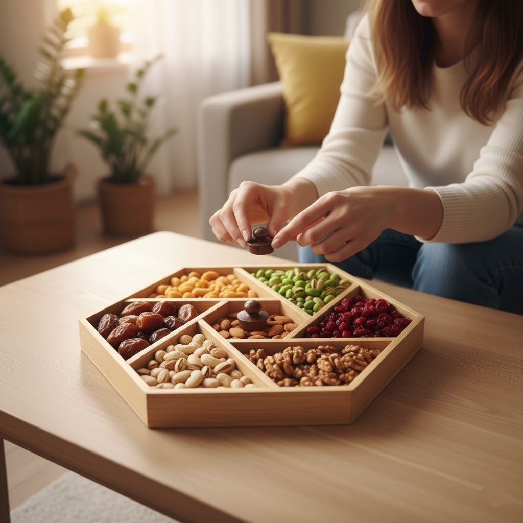 Wooden Hexagonal Serving Dry Fruits Tray