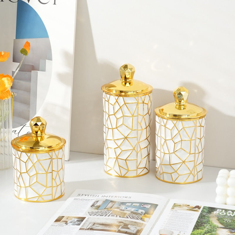 3PCs White & Gold Plastic Airtight Container