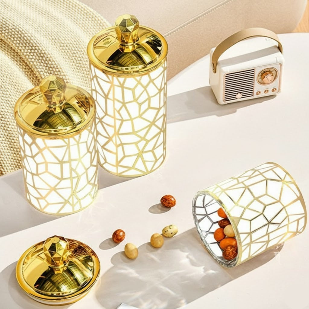 3PCs White & Gold Plastic Airtight Container