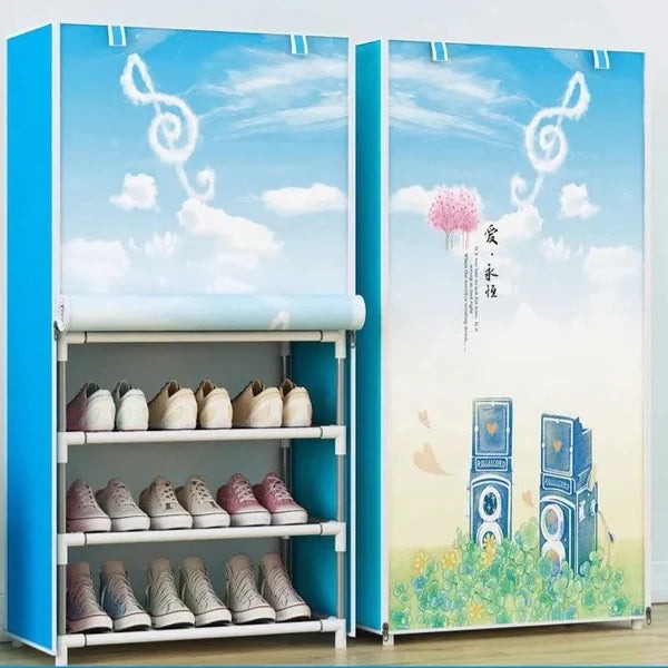 Cabinet Shoes Organizer With Printed Dust Proof Cover (Random Design)