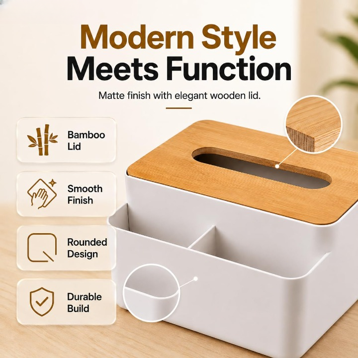 Elegant Wooden Top Tissue Storage Box