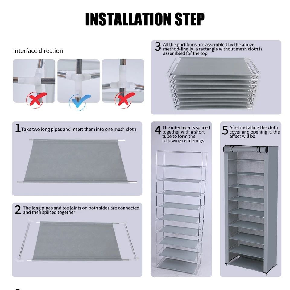 5-layer Cabinet Shoes Organizer With Dust Proof Cover