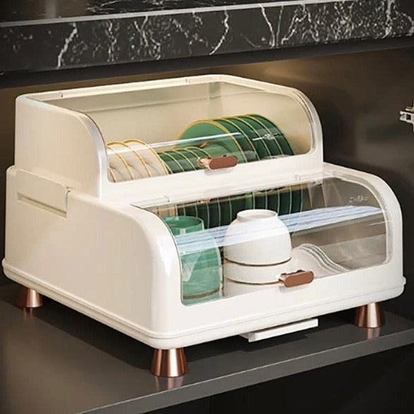Kitchen Double Layer Dish Rack with Lid