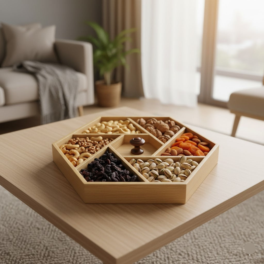 Wooden Hexagonal Serving Dry Fruits Tray