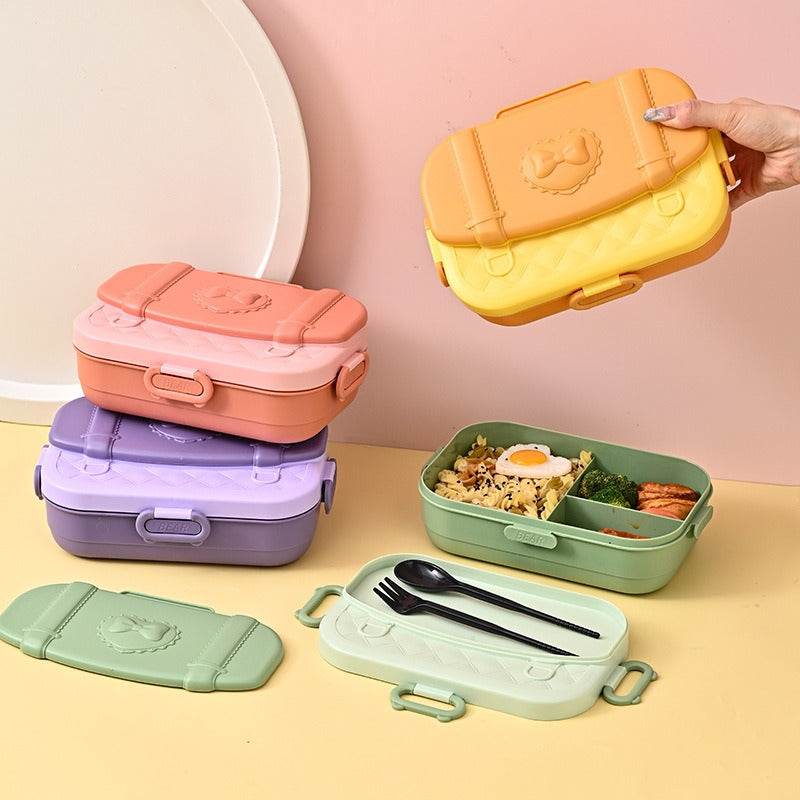 3 Grid Lunch Box With Spoon and Fork