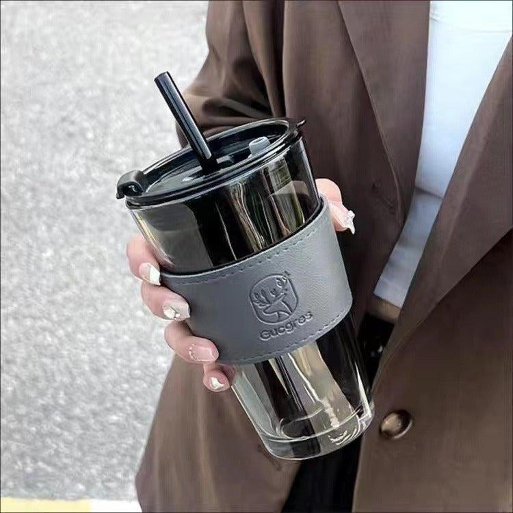 Glass Coffee Cup with Straw