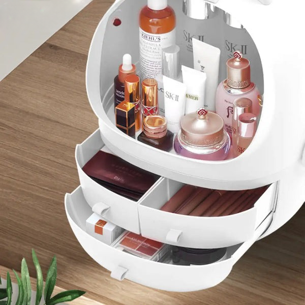 Portable Cosmetic Organizer With LED Light Mirror