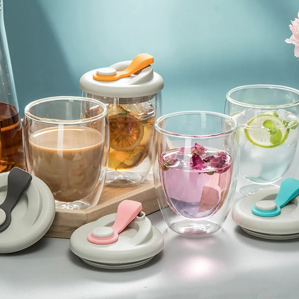 Double Wall Glass Cup With Silicone Lid