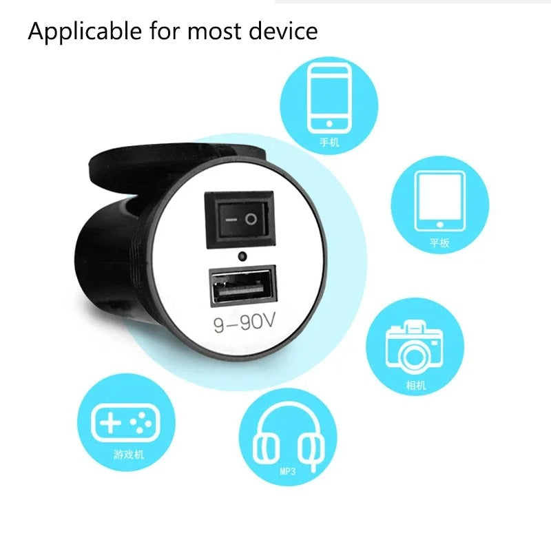 Motorcycle Handlebar USB Socket Charger