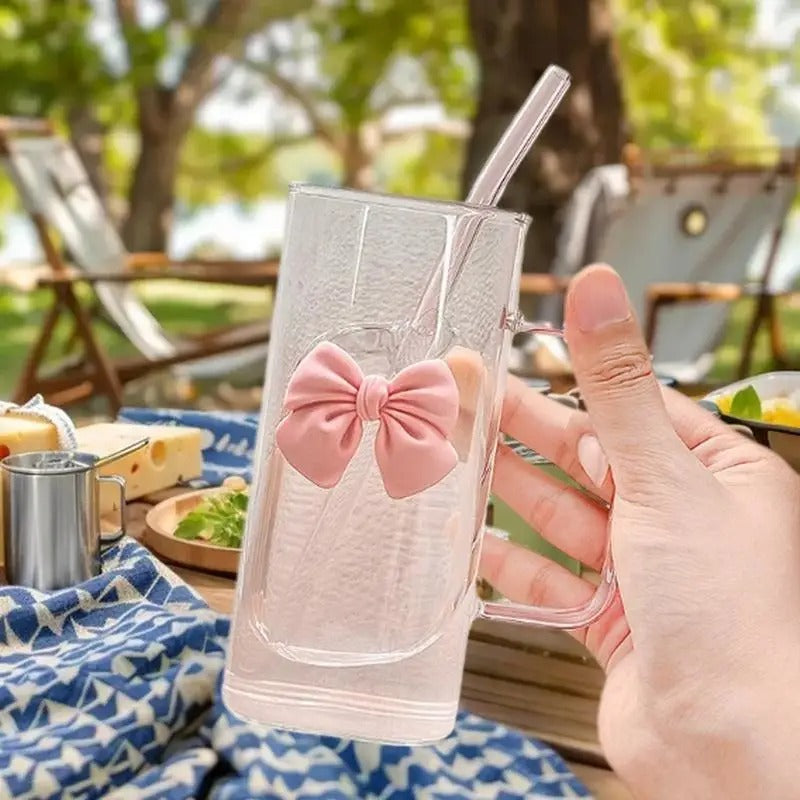 Square Glass Square Mug with Lid & Straw