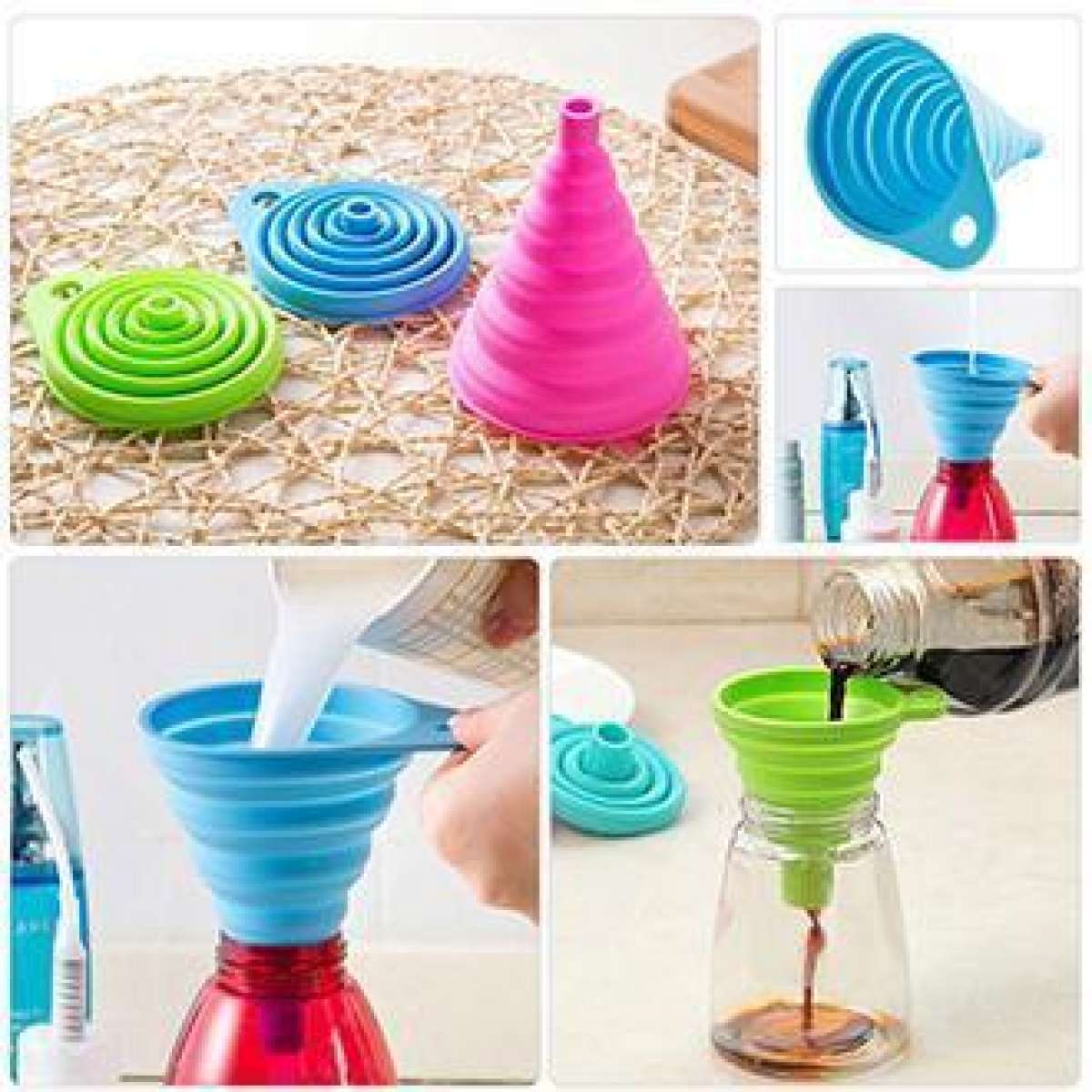 Pack Of 2 - Foldable and Collapsible Silicone Funnel - Easy Wholesale