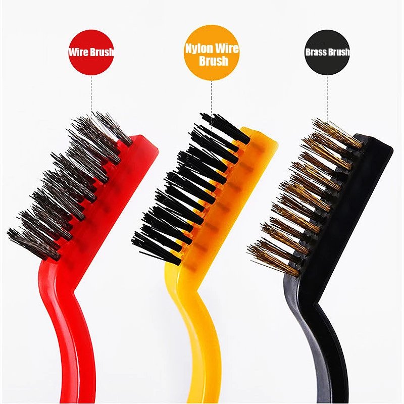 Pack of 3 Mini Wire Brush Set (Brass, Nylon, Stainless Steel Bristles) - Easy Wholesale