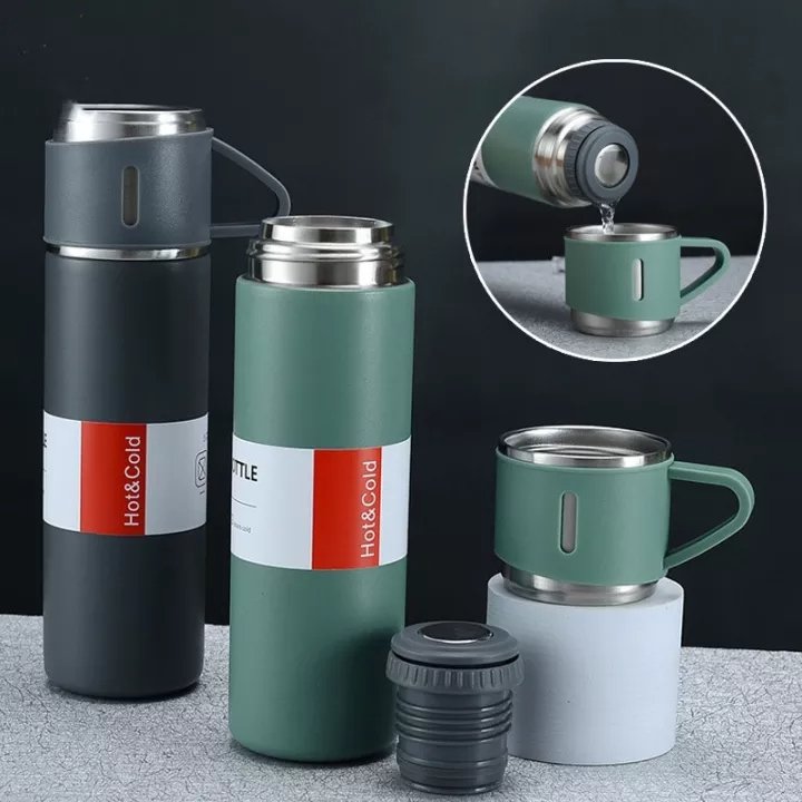 Stainless Steel Vacuum Flask Bottle Set with Cups - Easy Wholesale