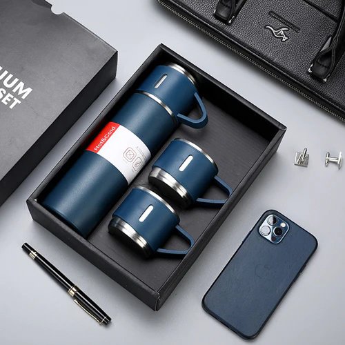 Stainless Steel Vacuum Flask Bottle Set with Cups - Easy Wholesale